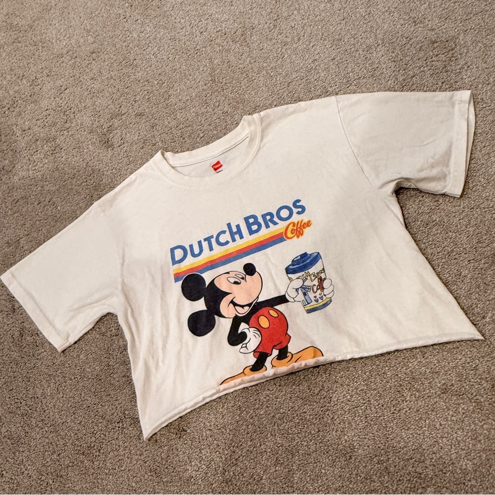 Handmade Mickey Mouse Dutch Bros Coffee Cropped Tshirt Tee Size S